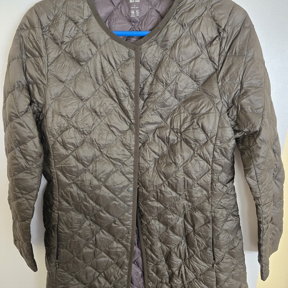 Uniqlo Down Packable Quilted Jacket Green Snap Button Womens